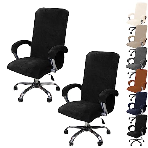 ouxei Weicher Samtbezug Für Bürostühle, 1er-/2er-/4er-/6er-Set – Universell Drehbar, Dehnbar, Abnehmbar Mit Reißverschluss(Black 2pcs,Large) von ouxei