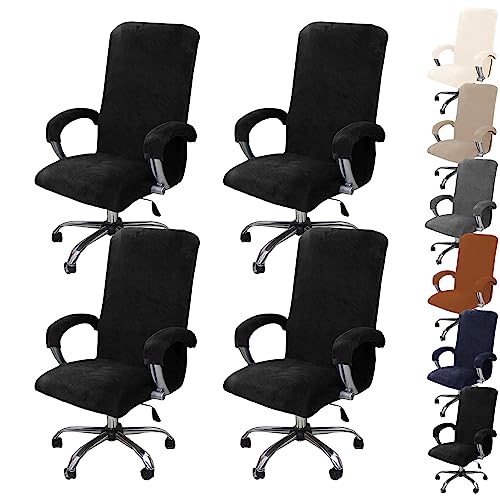 ouxei Weicher Samtbezug Für Bürostühle, 1er-/2er-/4er-/6er-Set – Universell Drehbar, Dehnbar, Abnehmbar Mit Reißverschluss(Black 4pcs,X-Large) von ouxei