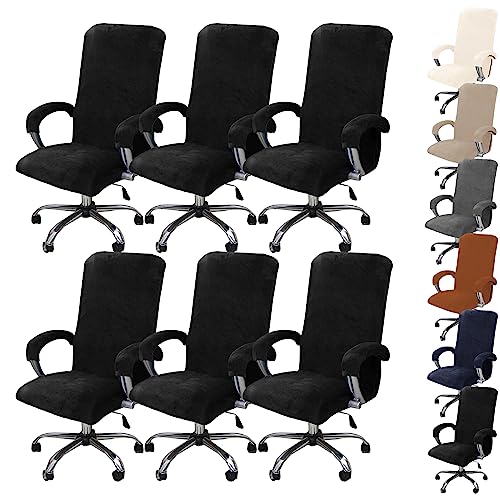 ouxei Weicher Samtbezug Für Bürostühle, 1er-/2er-/4er-/6er-Set – Universell Drehbar, Dehnbar, Abnehmbar Mit Reißverschluss(Black 6pcs,Large) von ouxei