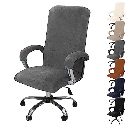 ouxei Weicher Samtbezug Für Bürostühle, 1er-/2er-/4er-/6er-Set – Universell Drehbar, Dehnbar, Abnehmbar Mit Reißverschluss(Grey 1pcs,Large) von ouxei