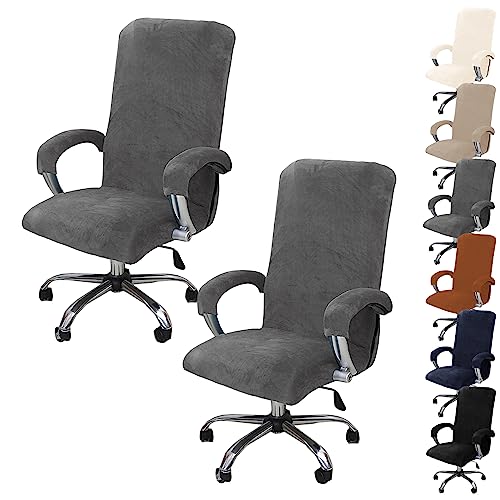 ouxei Weicher Samtbezug Für Bürostühle, 1er-/2er-/4er-/6er-Set – Universell Drehbar, Dehnbar, Abnehmbar Mit Reißverschluss(Grey 2pcs,Large) von ouxei