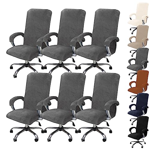 ouxei Weicher Samtbezug Für Bürostühle, 1er-/2er-/4er-/6er-Set – Universell Drehbar, Dehnbar, Abnehmbar Mit Reißverschluss(Grey 6pcs,Large) von ouxei