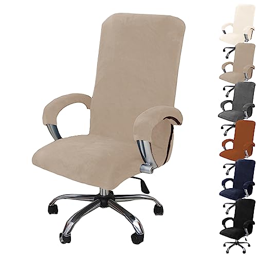 ouxei Weicher Samtbezug Für Bürostühle, 1er-/2er-/4er-/6er-Set – Universell Drehbar, Dehnbar, Abnehmbar Mit Reißverschluss(Khaki 1pcs,X-Large) von ouxei