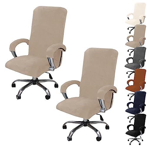 ouxei Weicher Samtbezug Für Bürostühle, 1er-/2er-/4er-/6er-Set – Universell Drehbar, Dehnbar, Abnehmbar Mit Reißverschluss(Khaki 2pcs,Large) von ouxei