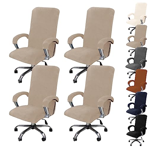 ouxei Weicher Samtbezug Für Bürostühle, 1er-/2er-/4er-/6er-Set – Universell Drehbar, Dehnbar, Abnehmbar Mit Reißverschluss(Khaki 4pcs,X-Large) von ouxei