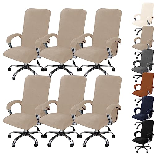 ouxei Weicher Samtbezug Für Bürostühle, 1er-/2er-/4er-/6er-Set – Universell Drehbar, Dehnbar, Abnehmbar Mit Reißverschluss(Khaki 6pcs,X-Large) von ouxei
