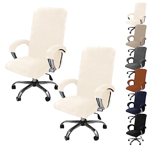 ouxei Weicher Samtbezug Für Bürostühle, 1er-/2er-/4er-/6er-Set – Universell Drehbar, Dehnbar, Abnehmbar Mit Reißverschluss(White 2pcs,X-Large) von ouxei