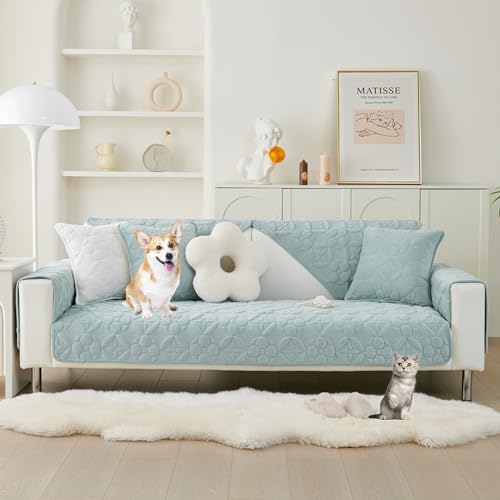 ouxei Weicher Sofabezug Aus Samtplüsch Für 1–3 Sitze, Verdickter, Rutschfester, Waschbarer Schnittschutz Für Herbst Und Winter(Blue,110 * 160cm/43 * 63in) von ouxei