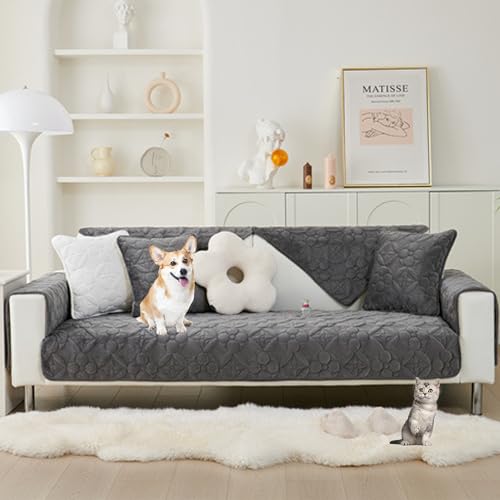 ouxei Weicher Sofabezug Aus Samtplüsch Für 1–3 Sitze, Verdickter, Rutschfester, Waschbarer Schnittschutz Für Herbst Und Winter(Dgray,70 * 90cm/27.6 * 35.4in) von ouxei