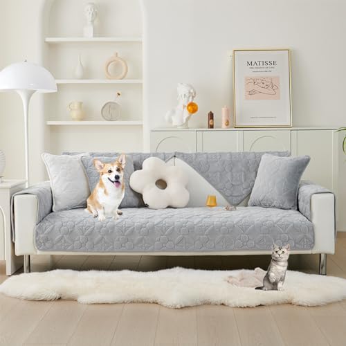 ouxei Weicher Sofabezug Aus Samtplüsch Für 1–3 Sitze, Verdickter, Rutschfester, Waschbarer Schnittschutz Für Herbst Und Winter(Grey,90 * 180cm/35.4 * 71in) von ouxei