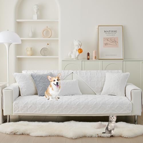 ouxei Weicher Sofabezug Aus Samtplüsch Für 1–3 Sitze, Verdickter, Rutschfester, Waschbarer Schnittschutz Für Herbst Und Winter(White,Pillow17.7 * 17.7in) von ouxei