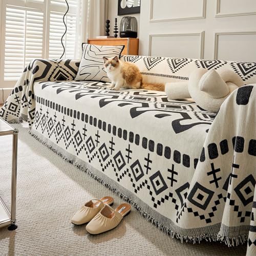 ouxei Wendbarer Boho-Sofabezug – Universeller, Waschbarer, Rutschfester Bezug Für 2/3/4 Kissen, Loveseat, Futon Und Sessel(Black,180 * 150cm/71 * 59in) von ouxei