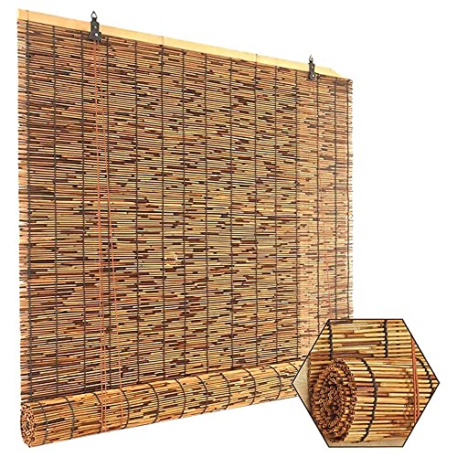 ouyateja Natürlicher Schilfrohrvorhang für Terrasse, Außenrollo für Fenster, Bambusrollo, UV-Schutz, atmungsaktiv, innen, B 140 x H 280 cm von ouyateja