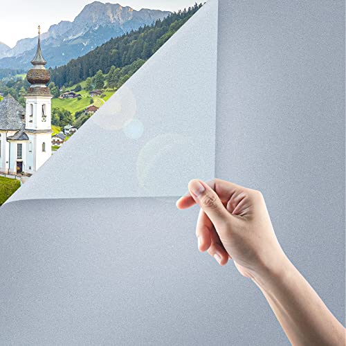 ouyili Statische Fensterfolie Selbsthaftend Blickdicht, inkl eBook mit Profitipps - Sichtschutzfolie Fenster mit Anti-UV - Milchglasfolie - Statisch Haftend Bad Sichtschutz Milchfolie (44.5 cm×300 cm) von ouyili