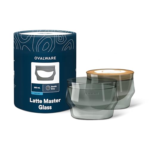 ovalware Doppelwandige Latte-Tassen, 240 ml, Latte-Gläser für kalte und heiße Getränke, handflächengroße Tassen mit breitem Rand für künstlerische Designs, Tarngrau ovalware Doppelwandige Latte-Tassen, 240 ml, Latte-Gläser für kalte und heiße Getränke, handflächengroße Tassen mit breitem Rand für künstlerische Designs, Tarngrau von ovalware