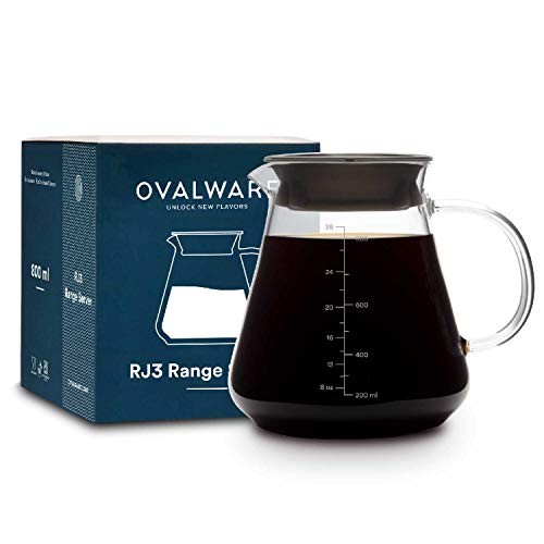 ovalware Glas Kaffeekanne Teekanne für Pour Over Kaffee & Tee - 800 ml/20oz Mikrowellensichere und Hitzebeständige 2.5 mm Dicke Glaswand von ovalware