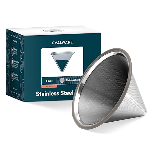 ovalware Papierloser Edelstahl Pour Over Kaffeefilter - wiederverwendbarer und langlebiger Kaffeefilter, Chemex und andere Karaffen (Edelstahl) von ovalware