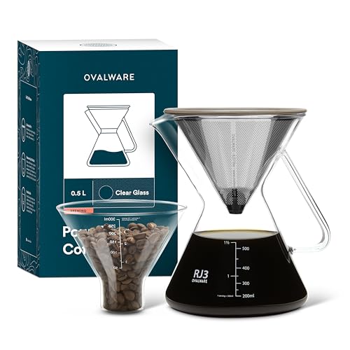 ovalware Pour Over Kaffeebereiter-Set | 0,5 l Borosilikat-Karaffe mit 304 Edelstahl-Filter und Präzisionsmessbecher | Glas-Kaffeetropfer für Heimbrauen ovalware Pour Over Kaffeebereiter-Set | 0,5 l Borosilikat-Karaffe mit 304 Edelstahl-Filter und Präzisionsmessbecher | Glas-Kaffeetropfer für Heimbrauen von ovalware