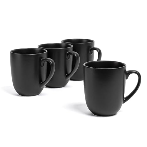 over&back Coupe Kaffeetassen aus Steingut, 4-teiliges Tassen-Set, genießen Sie die perfekte Tasse Kaffee, Tee, Latte und mehr, halbmattes Schwarz, 425 ml von over&back