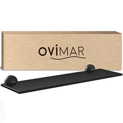 ovimar Badablage Flakstadoy | Edelstahl | schwarz matt | Glasablage zum Bohren | schwarz matt | hängend im Bad oder in der Küche | zur Ablage oder als kleines Regal für Bad Utensilien oder Bad Deko von ovimar
