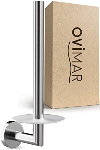ovimar Ersatzrollenhalter Skodsbol Silber zum Bohren | aus Edelstahl und Glas | Toilettenpapier Rollen Aufbewahrung zur Wandbefestigung Ohne Bohren selbstklebend BIS zu 2 Rollen | Küchenrollenhalter von ovimar