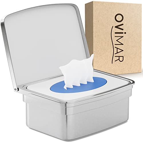 ovimar Feuchttücher Box mit Deckel Egense | in edlem silber poliertem Edelstahl | ohne Bohren | Damit Kosmetiktücher Dank der Feuchttücher Aufbewahrungsbox Immer frisch bleiben von ovimar