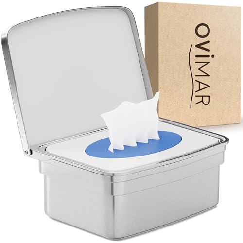 ovimar Feuchttücher Box mit Deckel Taksensand | in edlem silber poliertem Edelstahl | zum Bohren | Damit Kosmetiktücher Dank der Feuchttücher Aufbewahrungsbox Immer frisch bleiben ovimar Feuchttücher Box mit Deckel Taksensand | in edlem silber poliertem Edelstahl | zum Bohren | Damit Kosmetiktücher Dank der Feuchttücher Aufbewahrungsbox Immer frisch bleiben von ovimar