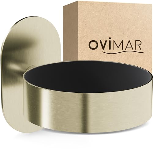 ovimar Haartrocknerhalter Godalen | Edelstahl | Gold | mit Wandmontage ohne Bohren | mit Fönpolsterung | zum Kleben | Föhn Halterung im Badezimmer | | perfektes Bad Zubehör von ovimar