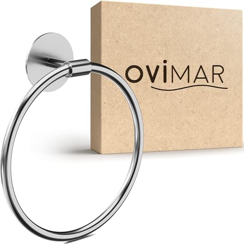 ovimar Handtuchring Bovbjerg rund | Edelstahl Silber | Handtuchhalter ohne Bohren zum Kleben | modernes Design | Wandbefestigung | für das Badezimmer, Gäste WC oder Küche von ovimar