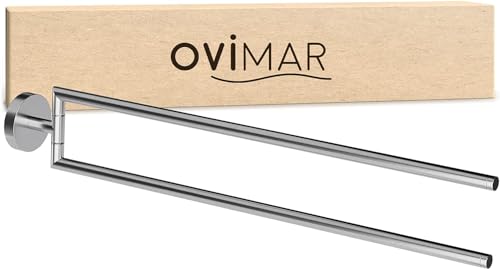 ovimar Handtuchstange Lodbjerg 2-Arm | Edelstahl | silber | zum Bohren | mit zwei Stangen als Handtuchhalter für Handtücher | Halterung zum Bohren oder Kleben an der Wand im Badezimmer von ovimar