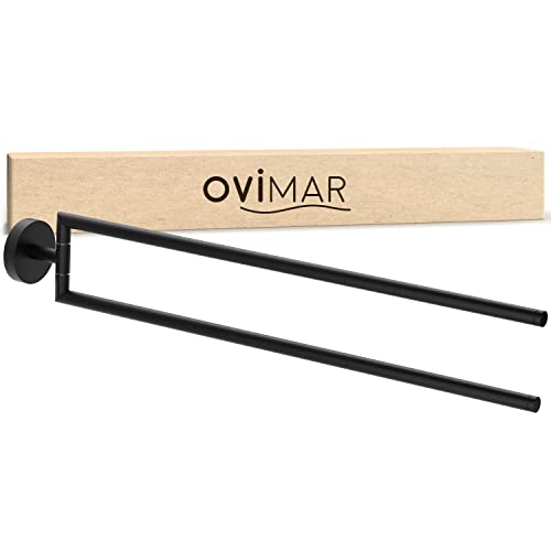 ovimar Handtuchstange Senja 2-Arm | Edelstahl | schwarz | zum Bohren | mit zwei Stangen als Handtuchhalter für Handtücher | Halterung zum Bohren oder Kleben an der Wand im Badezimmer von ovimar