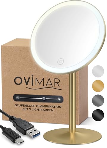 ovimar Kosmetikspiegel Saltum Gold | mit Beleuchtung | wiederaufladbar | freistehend | im Badezimmer | 5fach Vergrößerungsspiegel | Schminkspiegel mit Licht | 360 Grad Spiegel ovimar Kosmetikspiegel Saltum Gold | mit Beleuchtung | wiederaufladbar | freistehend | im Badezimmer | 5fach Vergrößerungsspiegel | Schminkspiegel mit Licht | 360 Grad Spiegel von ovimar
