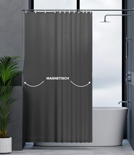 ovimar Magnetischer Duschvorhang Elgafossen grau waschbar schnelltrocknend Anti Schimmel Duschvorhang 120 x 200 cm Vorhang Blickdicht für Badewanne oder Dusche von ovimar