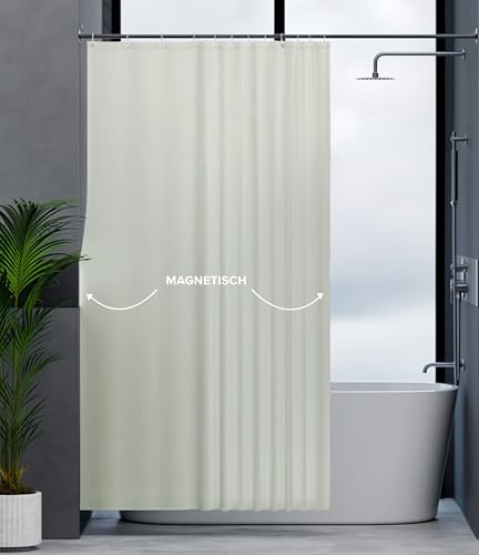 ovimar Magnetischer Duschvorhang Kjelfossen beige waschbar schnelltrocknend Anti Schimmel Duschvorhang 120 x 200 cm Vorhang Blickdicht für Badewanne oder Dusche von ovimar