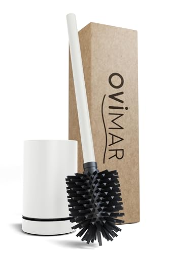 ovimar Toilettenbürste Voss Weiß matt | Silikon Klobürste | Belüftungsfunktion | frei stehend | Edelstahl WC Bürstenkopf wechselbar | abnehmbare Tropfschale | WC Bürste ohne Wandmontage von ovimar