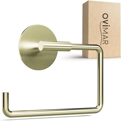 ovimar Toilettenpapierhalter Farstadsanden ohne Bohren Gold | selbstklebend Edelstahl | Klorollenhalter ohne Deckel | WC Rollenhalter mit Absenkdämpfung matt zum Kleben | Klopapapierhalter von ovimar