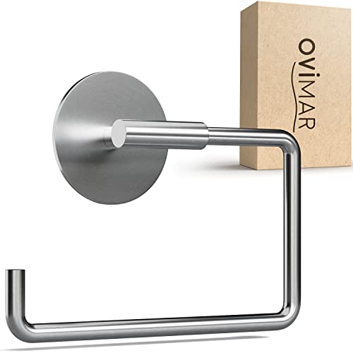 ovimar Toilettenpapierhalter Hammerodde ohne Bohren Silber | Klorollenhalter selbstklebend Edelstahl | Klorollenhalter ohne Deckel | WC Rollenhalter mit Absenkdämpfung matt zum Kleben von ovimar