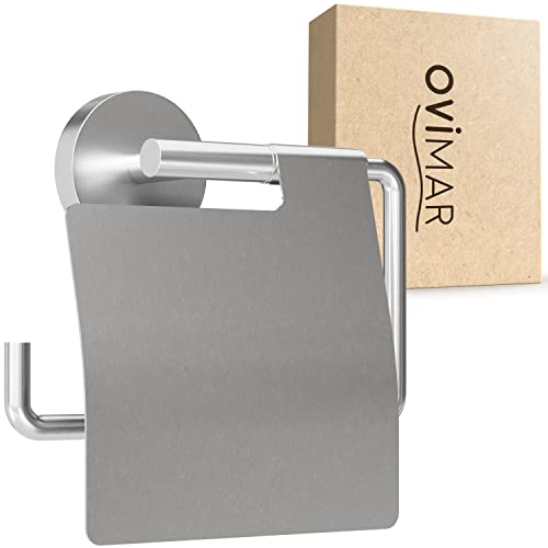 ovimar Toilettenpapierhalter Skagen zum Bohren Silber | Klorollenhalter in Edelstahl | Klorollenhalter mit Deckel | WC Rollenhalter mit Absenkdämpfung zum Bohren | WC Papierhalter von ovimar