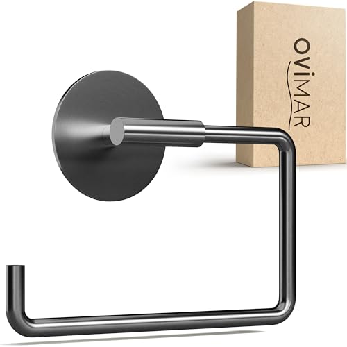 ovimar Toilettenpapierhalter Skardstind ohne Bohren Gunmetal | selbstklebend Edelstahl | Klorollenhalter ohne Deckel | WC Rollenhalter mit Absenkdämpfung matt zum Kleben | Klopapapierhalter von ovimar