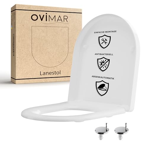 ovimar WC Sitz Lanestol D Form | Weiß | Toilettendeckel mit Absenkautomatik Softclose | Duroplast | Leichte Montage von oben | Klositz mit Quick-Release-Funktion und verstellbaren Scharnieren ovimar WC Sitz Lanestol D Form | Weiß | Toilettendeckel mit Absenkautomatik Softclose | Duroplast | Leichte Montage von oben | Klositz mit Quick-Release-Funktion und verstellbaren Scharnieren von ovimar