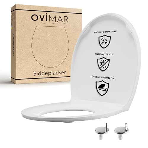 ovimar WC Sitz Siddepladser Oval | Weiß | Toilettendeckel mit Absenkautomatik Softclose | Duroplast | Leichte Montage von oben | Klositz mit Quick-Release-Funktion und verstellbaren Scharnieren von ovimar