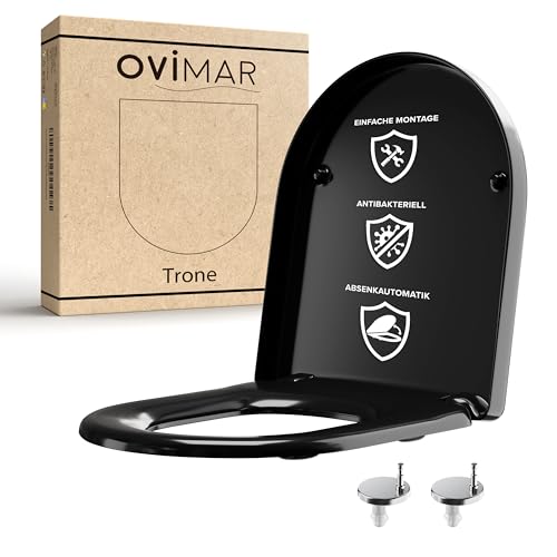 ovimar WC Sitz Trone D Form | Schwarz | Toilettendeckel mit Absenkautomatik Softclose | Duroplast | Leichte Montage von oben | Klositz mit Quick-Release-Funktion und verstellbaren Scharnieren ovimar WC Sitz Trone D Form | Schwarz | Toilettendeckel mit Absenkautomatik Softclose | Duroplast | Leichte Montage von oben | Klositz mit Quick-Release-Funktion und verstellbaren Scharnieren von ovimar