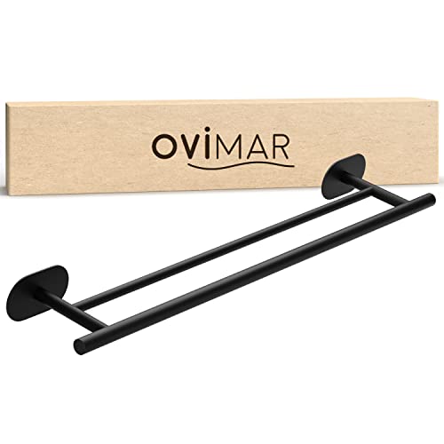 ovimar doppelte Badetuchstange Mosken | Edelstahl | schwarz | ohne Bohren | mit Zwei Streben als Handtuchhalter von bis zu Zwei Badehandtüchern | selbstklebend an der Wand im Badezimmer ovimar doppelte Badetuchstange Mosken | Edelstahl | schwarz | ohne Bohren | mit Zwei Streben als Handtuchhalter von bis zu Zwei Badehandtüchern | selbstklebend an der Wand im Badezimmer von ovimar