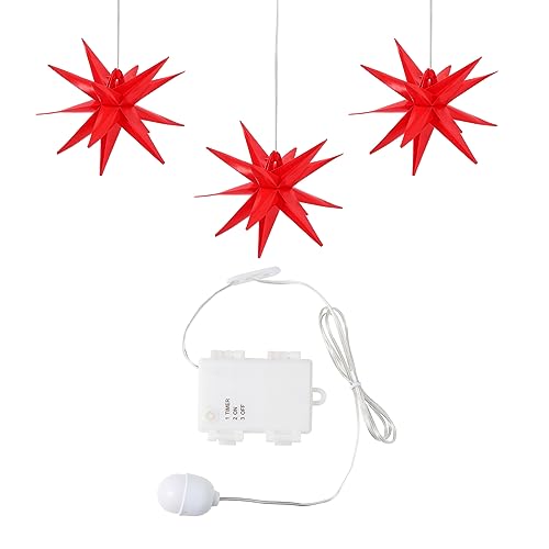 ovitec Leuchtstern 3D mit LED Beleuchtung | 3er Set | rot | Ø 27 cm| 3D Stern mit 15 Spitzen | wetterfest | Garten Deko, Wohnzimmer, Weihnachtsdeko | Weihnachtsstern | mit Timer | batteriebetrieben von ovitec