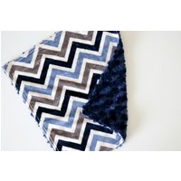 Dream Lovie. Sicherheitsdecke. Personalisierte Lovey. Kunstfell Blau Grau Chevron. Mini Babydecke. Minky Baby-Dusche-Geschenk von owesley