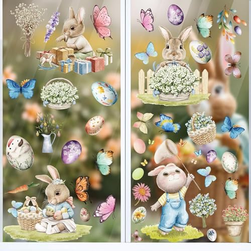 owlfun Fensterbilder Ostern Selbstklebend，Osterdeko Fensterbilder Kinder，Fenstersticker Frühling Fensterbilder Kinderzimmer，Oster Fensterbilder Fasching，Fensterbilder Frühling Selbstklebend von owlfun