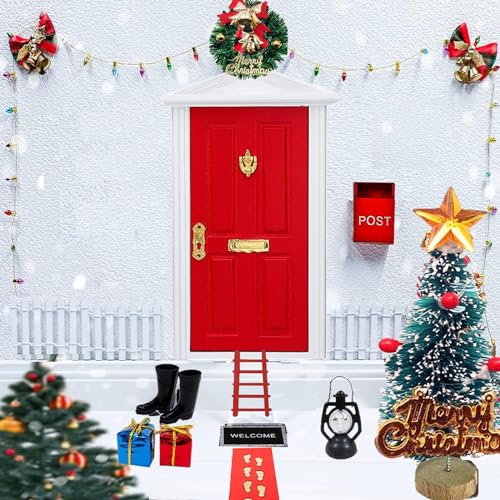 Wichteltür Zubehör Weihnachten 20PCS,Wichteltür Zubehör Set Rot, Miniatur Puppenhaus Wichtel Tür mit Mini Schlüssel, Lichtstreifen，Ballon ，Zaun,Teppich,Laterne,Holzleiter,weihnachtswichtel zubehör…… von owlfun
