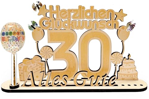 owlfun Geldgeschenke Geburtstag 30， Holz-Schild Gästebuch Geburtstag 30，Geschenke zum 30 Geburtstag Frauen & Männer,Holz Schild Gästebuch mit Vase und Kerzenhalter DekoGeburtstagsgeschenk von owlfun