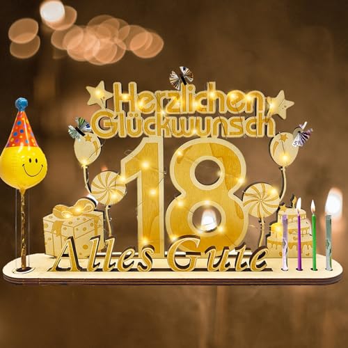 owlfun Holz-Schild Gästebuch 18 Geburtstag, LED Geschenke zum 18 Geburtstag Mädchen Junge,Geldgeschenk 18.Geburtstag,Holz Dekoration Geldgeschenk 18 Geburtstag，DIY Geschenk von owlfun