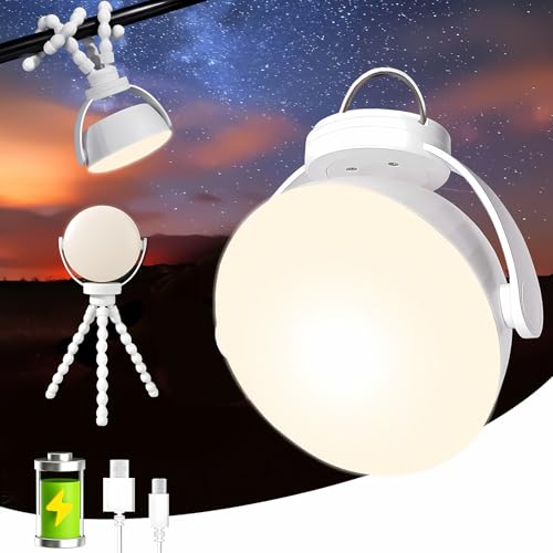 Outdoor Campinglampe Akku Lampe, Flexible Tripod Clip-On tragbare Campingleuchten für Zelte, wiederaufladbare Camping Lampen mit 3600mAh, wasserdichte Notfallzeltleuchte IP65,Campingausrüstung von owwasd